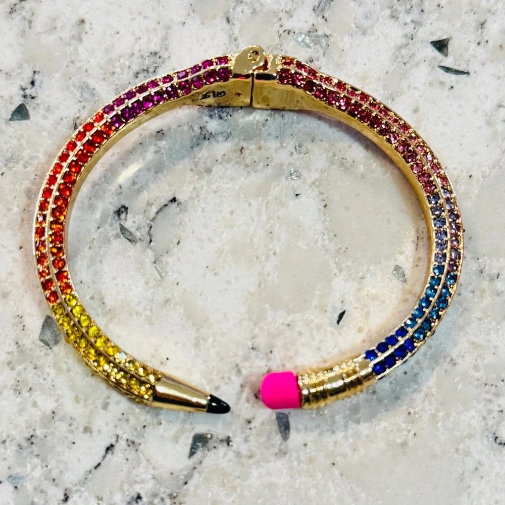 Betsey Johnson Rainbow Pave’ Pencil Cuff Bracelet Multi Color